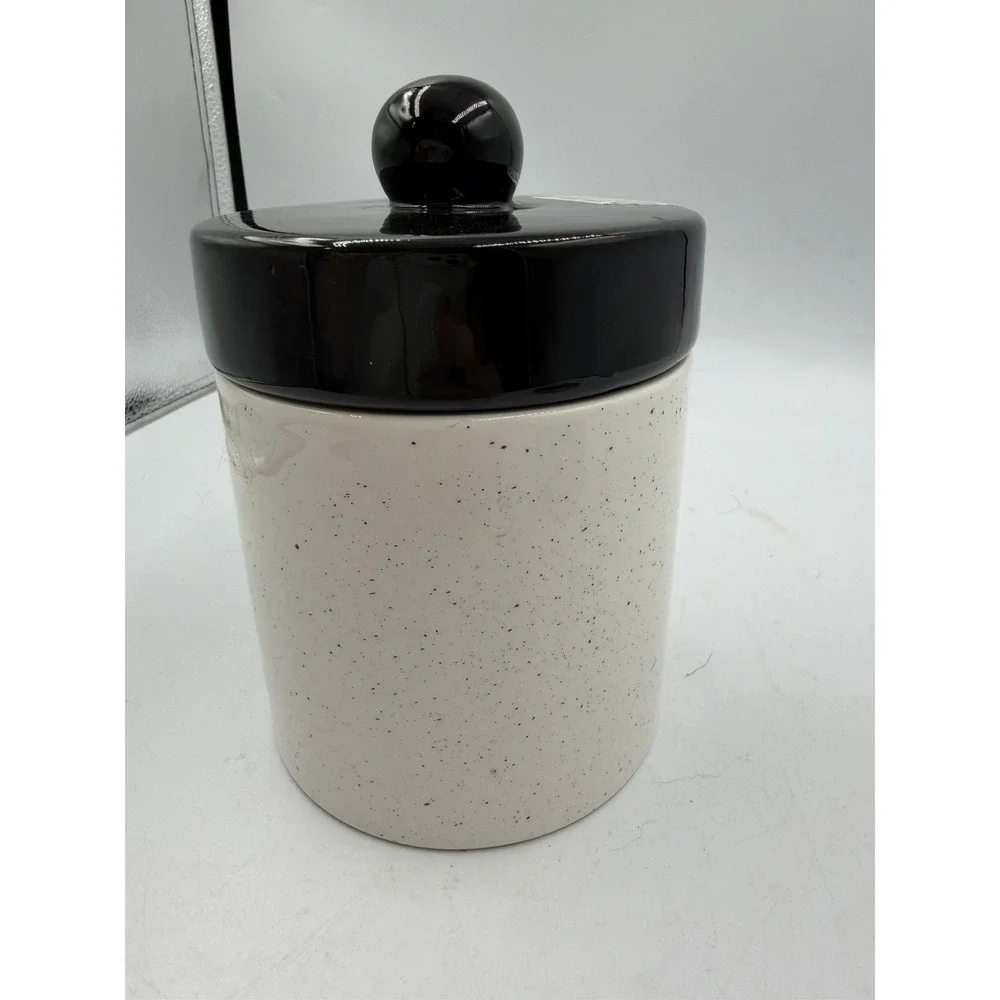 Stoneware Storage Canister Jar Black & Marble Ceramic Lid NWT